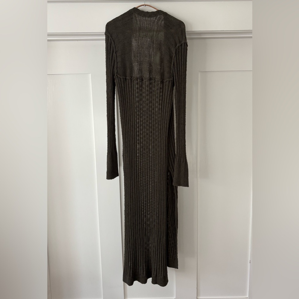 LOW START - ANTHROPOLOGIE Pilcro Duster Women’s Medium Olive Long Sweater - Picture 6 of 11